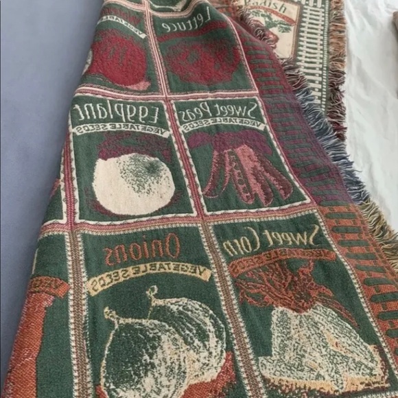 Vegetable Seeds Veggie Fringed Throw Blanket Tapestry Garden 66" x 46" Farmhouse - Picture 6 of 6